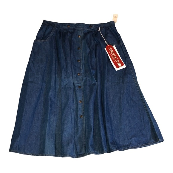 Vintage SASSON Dark Wash Denim Button Down Elastic Waist Maxi Skirt - Picture 1 of 10